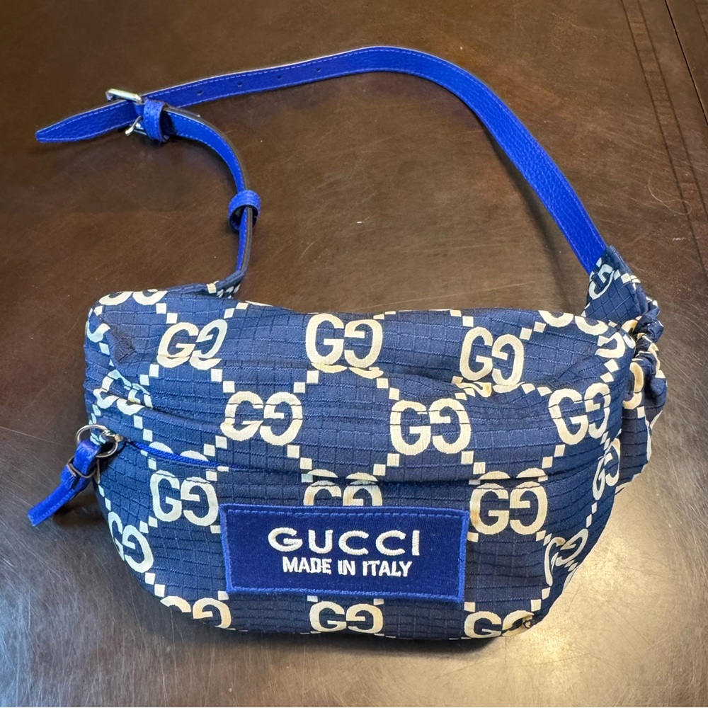 New Authentic Gucci GG Supreme Blue White Waist Bag Fanny Pack 28 - 32 inches - Picture 4 of 12